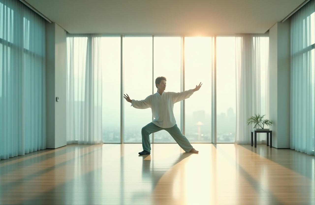 静かなスタジオでの太極拳セッション